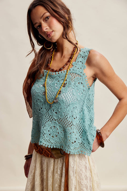 Crochet Lace Square Neck Tank Top LCR0117