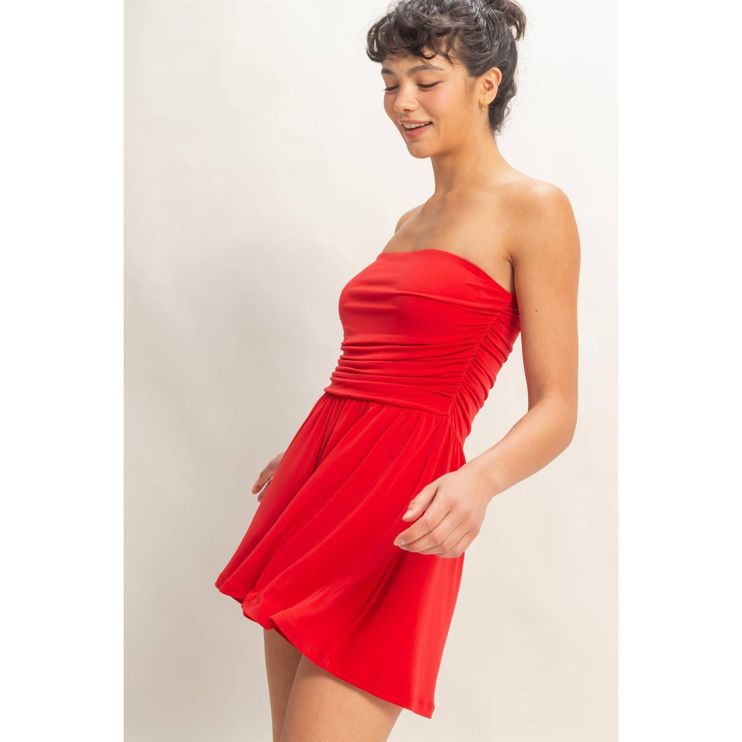Strapless Shirred Waist Romper