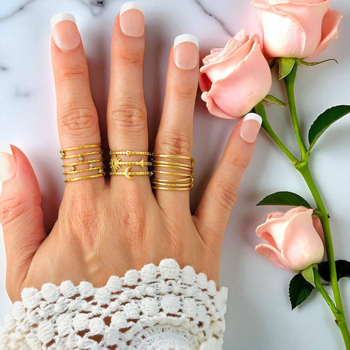 Waterproof 18K Gold Plated Rings Stackable Dainty, Statement