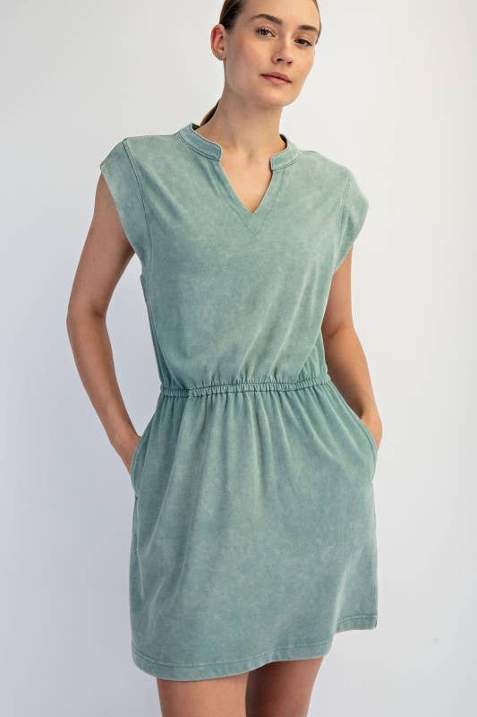 D021237-Sleeveless Mineral Washed Cotton Mini Dress