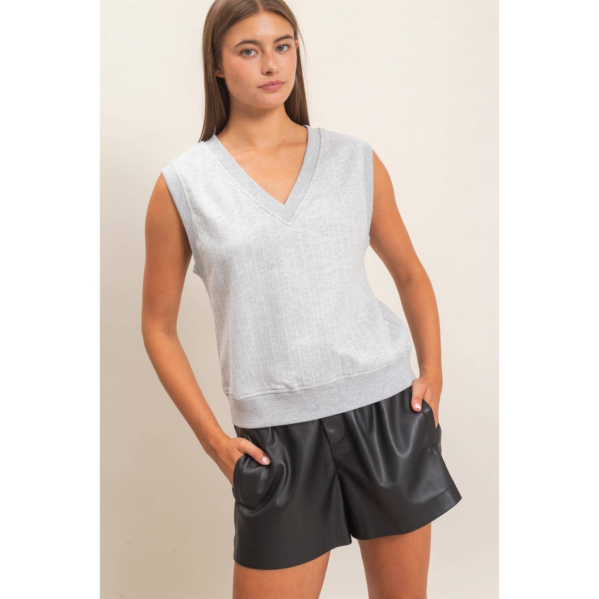 V-Neck Pinstripe Sleeveless Top