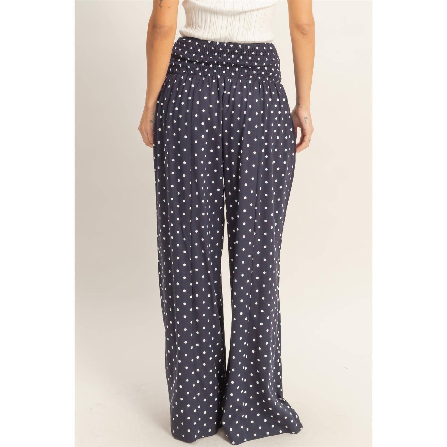 Polka Dot Elastic Wide-Leg Pants