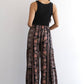 25R84-AA09 PRINTED FLARE PANTS WITH LACE INSERTS AND SMOCKED