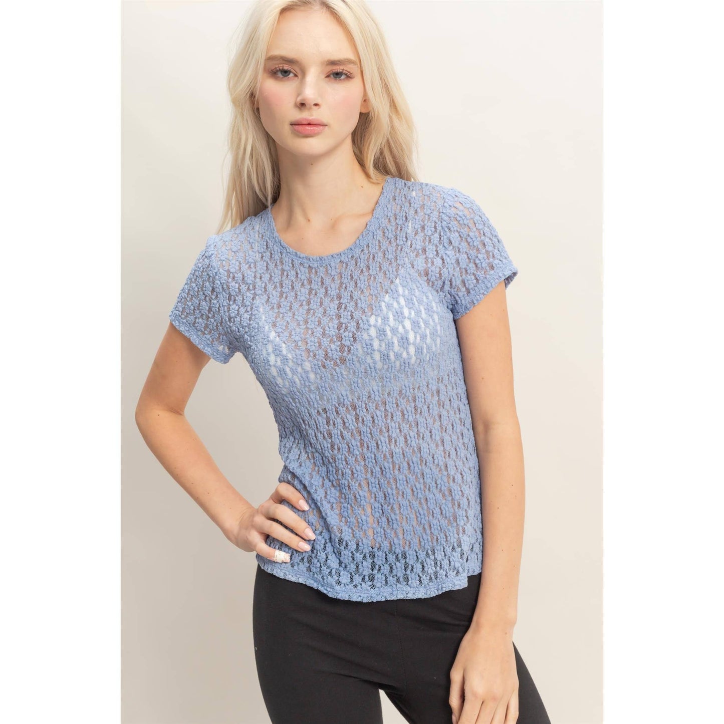 Textured Lace Short Sleeve Top