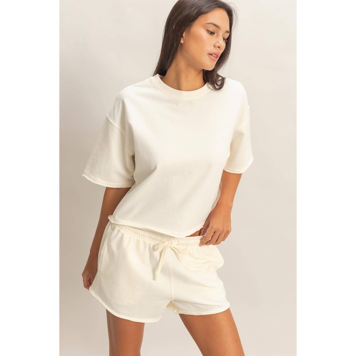 Short Sleeve Crew Neck Top And Shorts Set