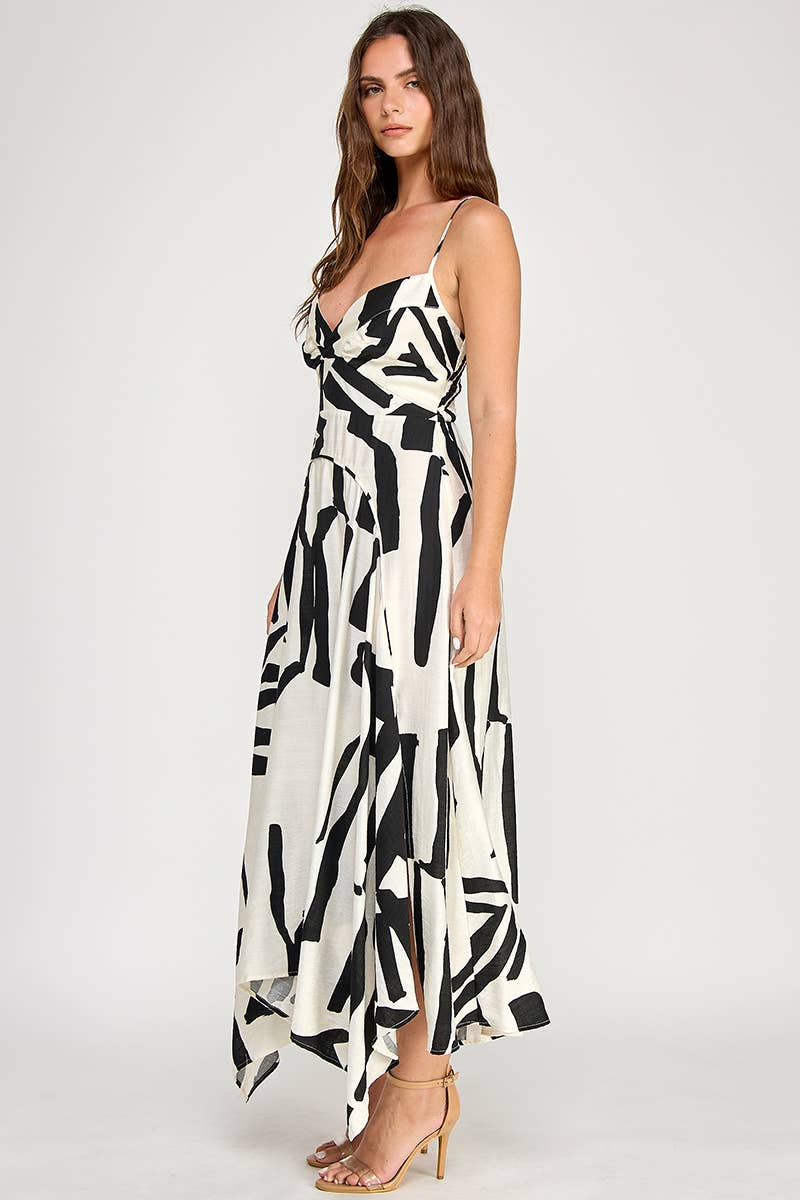 Abstract Print Sleeveless Maxi Dress