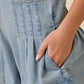 Washed Denim V-Neck Romper with Pleat Detail & Tie Straps