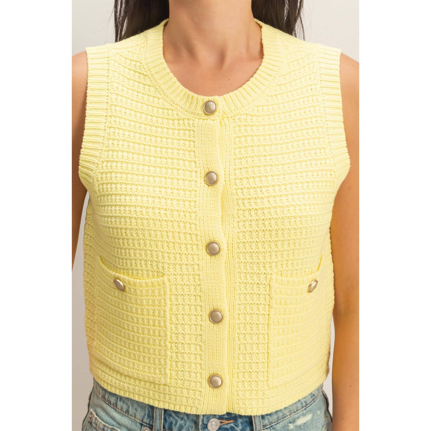 Textured Button-Front Vest With Pocket