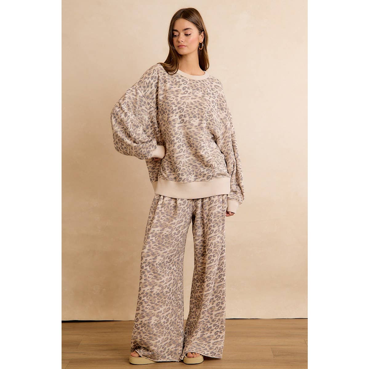 LEOPARD PRINT FULL LENGTH WIDE LEG PULL ON PANTS