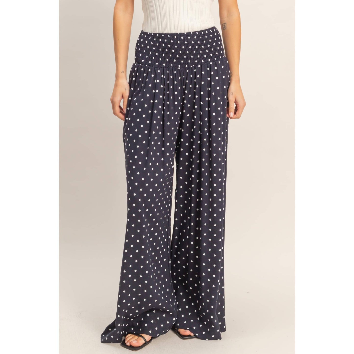 Polka Dot Elastic Wide-Leg Pants