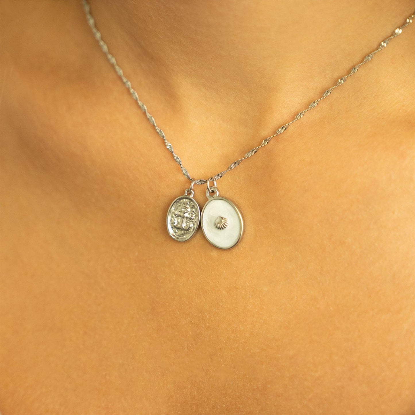 18K Gold PVD Stainless Steel White Enamel Charm with Shell