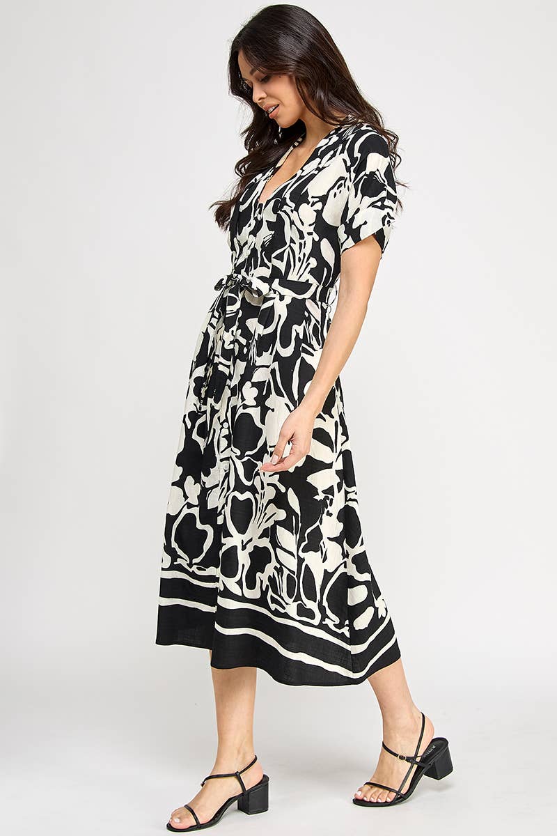 Floral Short Sleeve Midi Dress