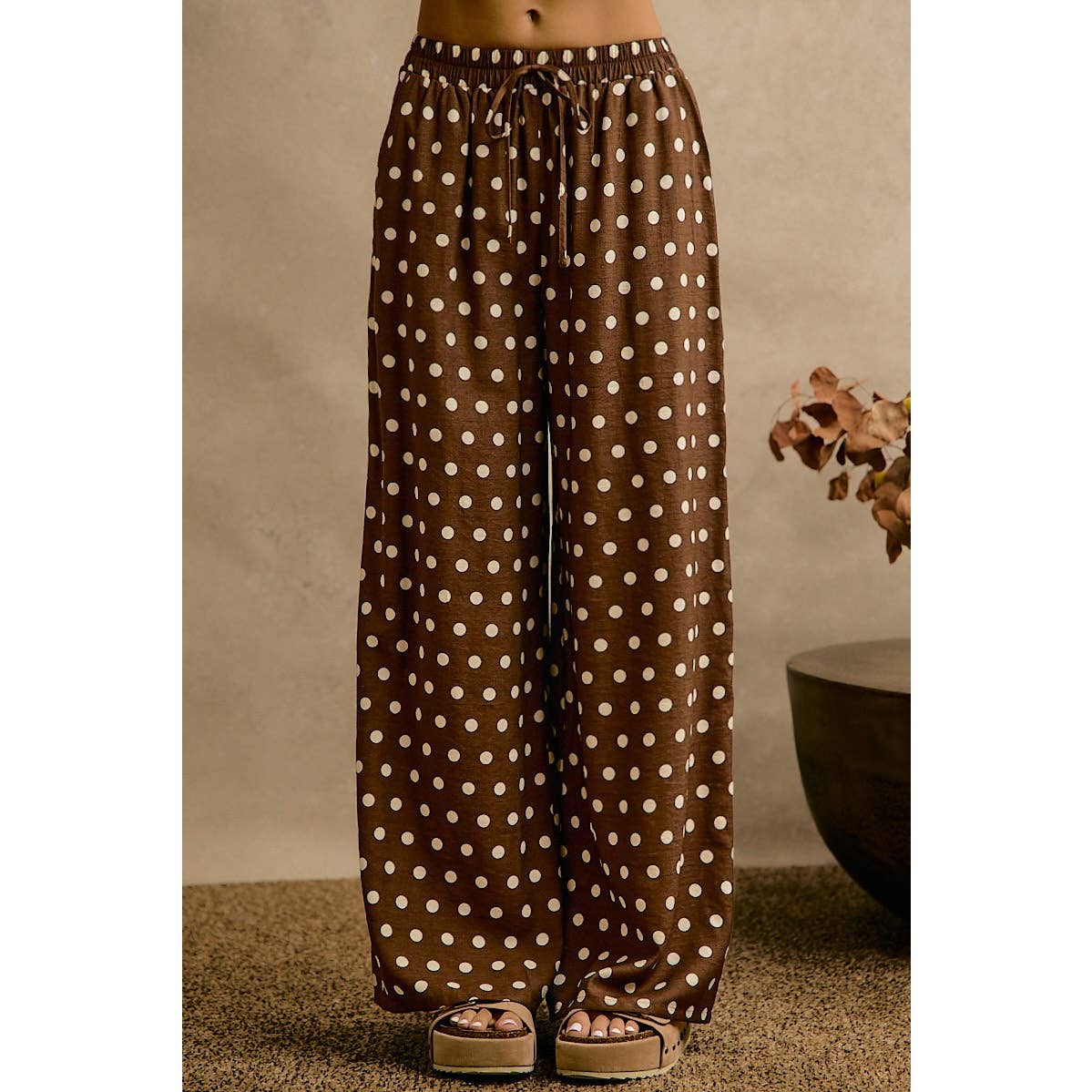 POLKA DOT WAIST ELASTIC WIDE PANTS