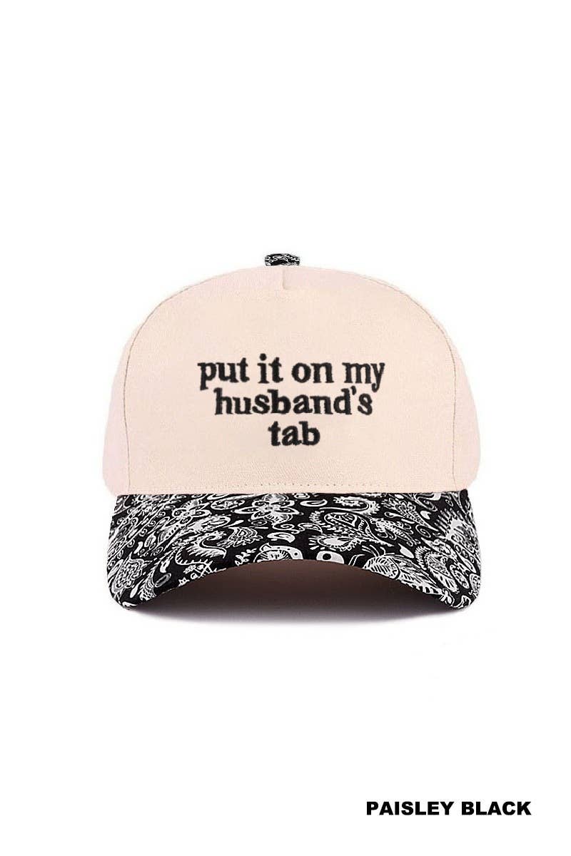 `Put It On My Husband's Tab Two Tone Canvas Cap