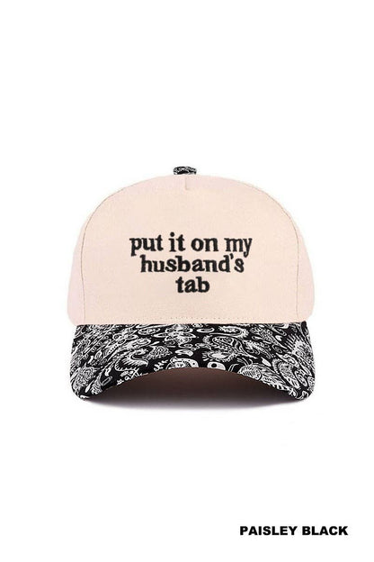 `Put It On My Husband's Tab Two Tone Canvas Cap