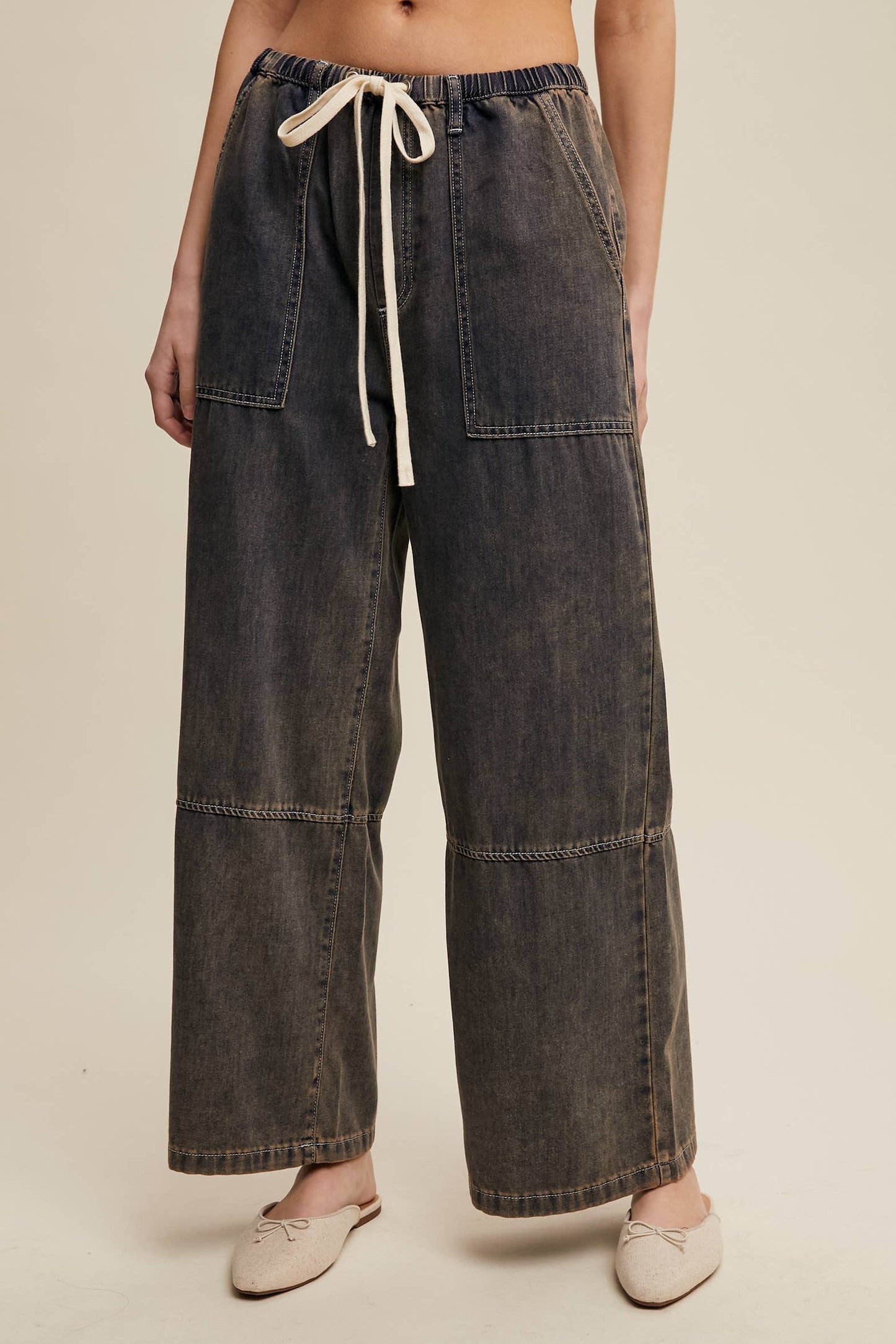 Wide-Leg Denim Drawstring Pants LP0256