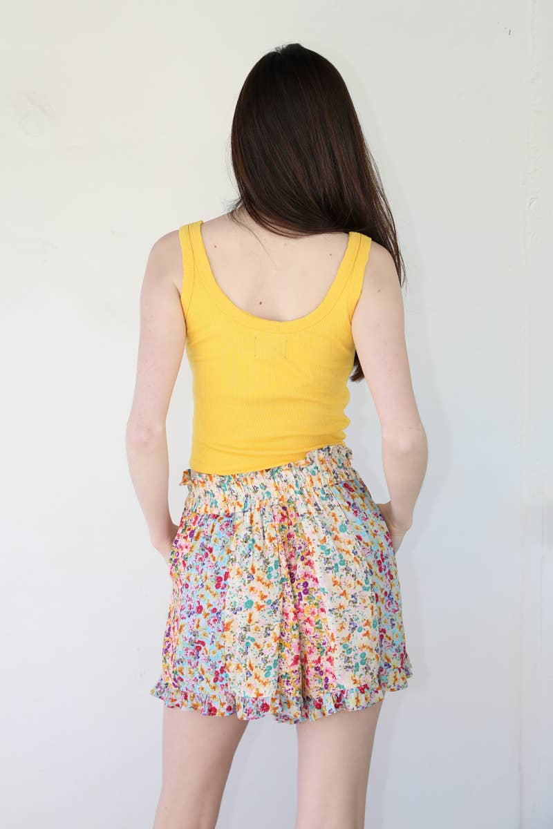 BS878-A814 TWIN PRINT ELASTIC WAIST WITH TIE SHORTS