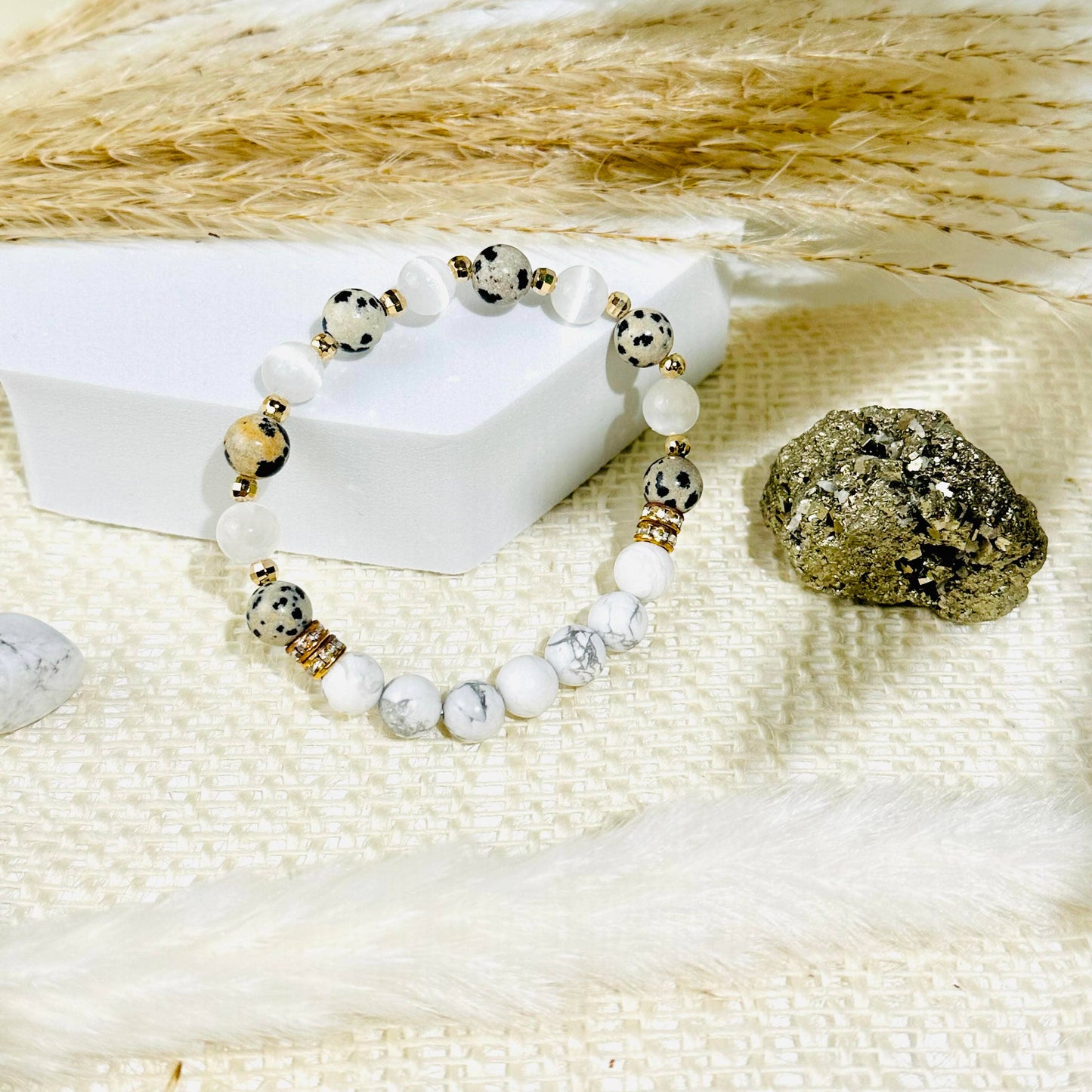 Divine Light Moonstone Selenite Quartz BYOB Bracelet Stack