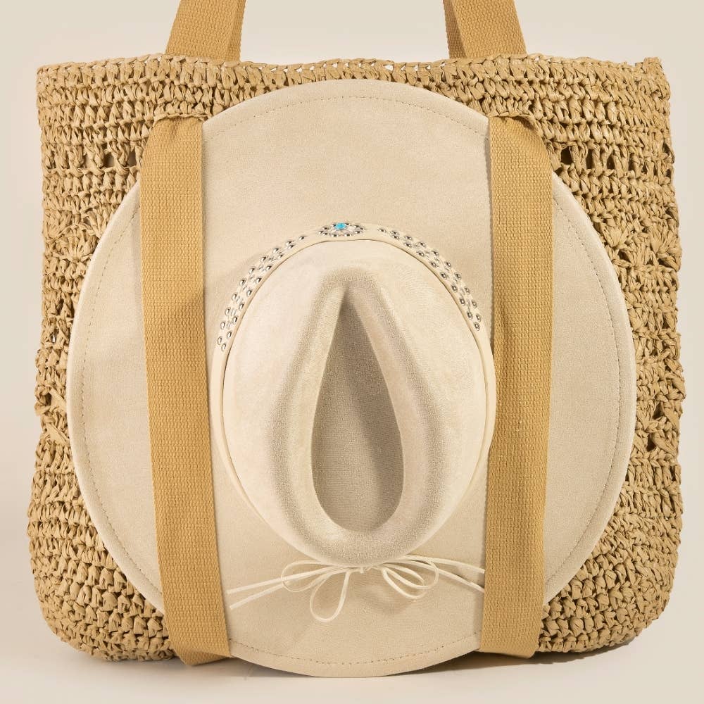 Large Straw Braided Tote Bag With Hat Holder