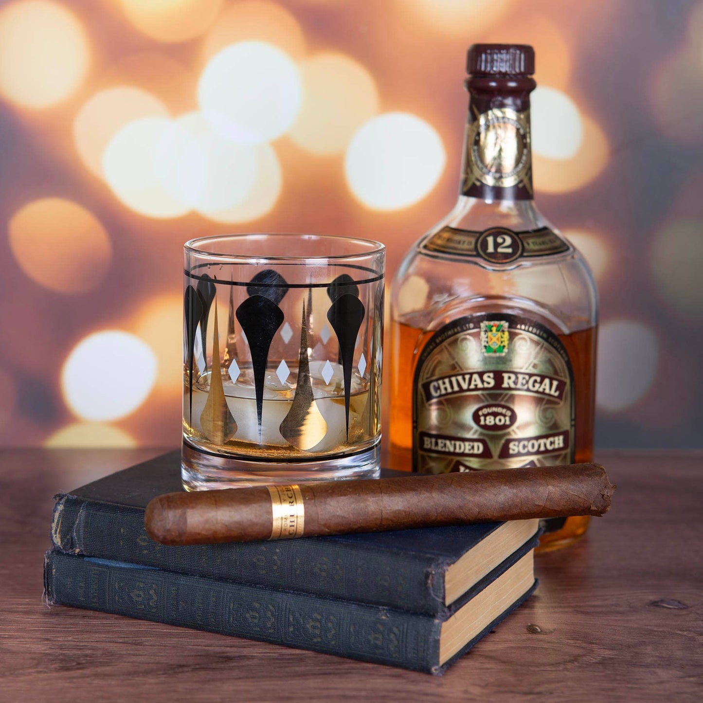 Black & Gold Mid Century Vintage Whiskey Rock Cocktail Glass