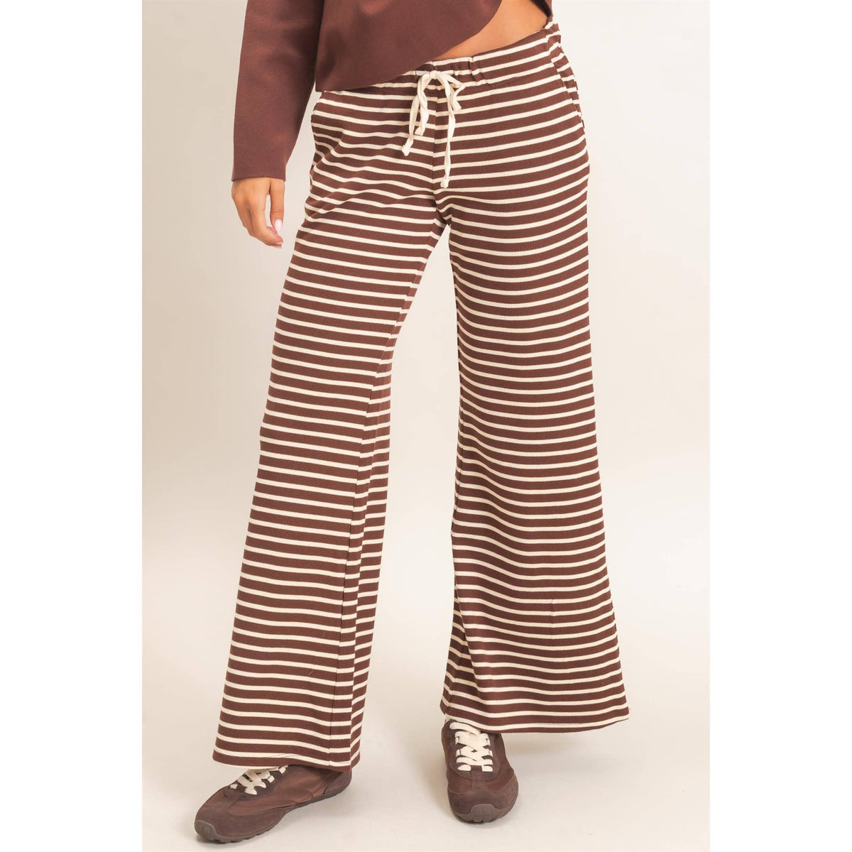 Low Rise Striped Waffle Knit Pants
