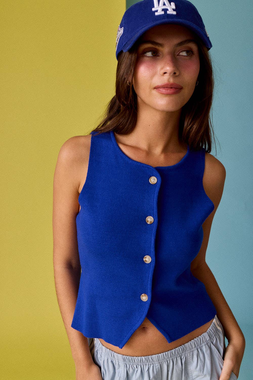 PT50333 Audrey Sleeveless Button Up Top