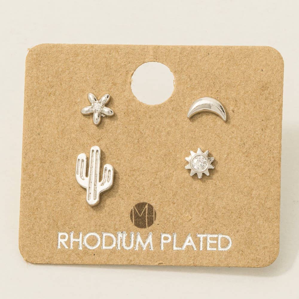 Mini Cactus Flower Stud Earrings Set