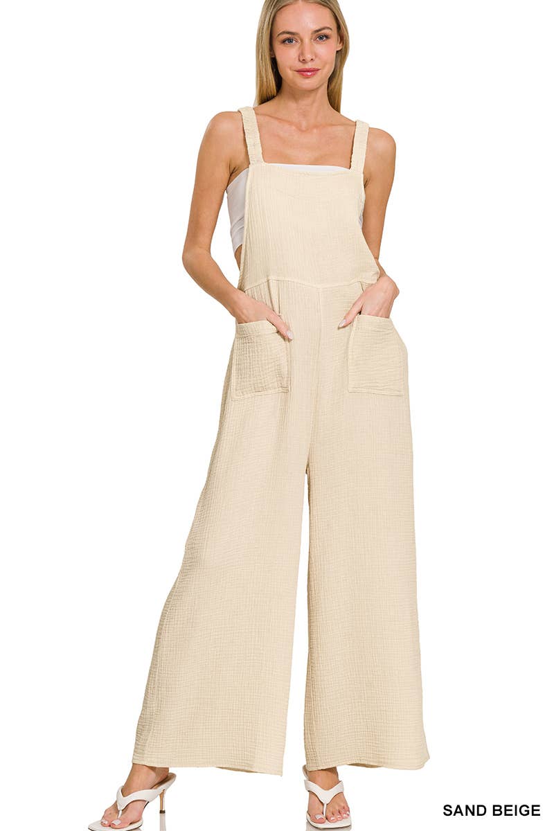 ..Washed Double Gauze Wide Leg Overalls