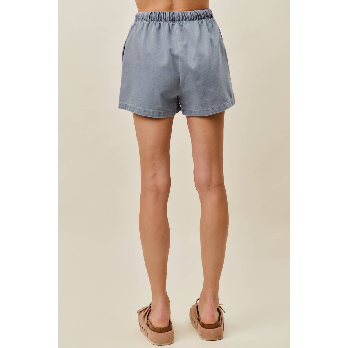 SIDE LACE DETAIL DENIM PULL ON SHORTS