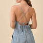 Washed Denim V-Neck Romper with Pleat Detail & Tie Straps