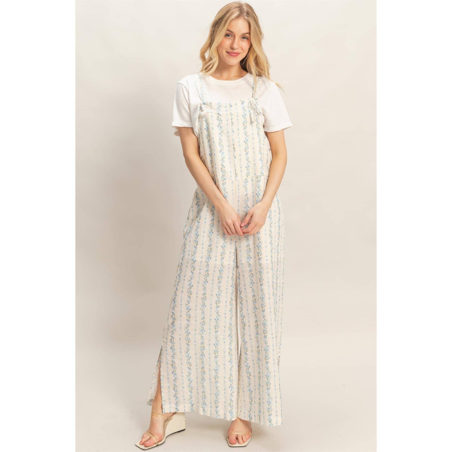 Tie Strap Jumpsuit With Hem Slits