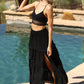 26P74-ASIS TIERED MAXI SKIRT WITH LACE TRIM AND SLIT