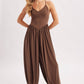 V-NECK RELAXED FLOWY LEGS JUMPSUIT CRISS-CROSS OPEN BACK