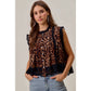 LEOPARD BUTTON UP PLEATED SLEEVELESS BLOUSE TOP