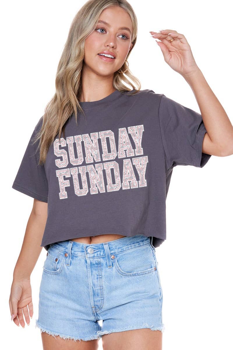 Puff' Sunday Funday Graphic S/S Faux Cropped Tee