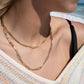 18K Gold PVD Stainless Steel Curb and Paperclip Layered Chain Necklace