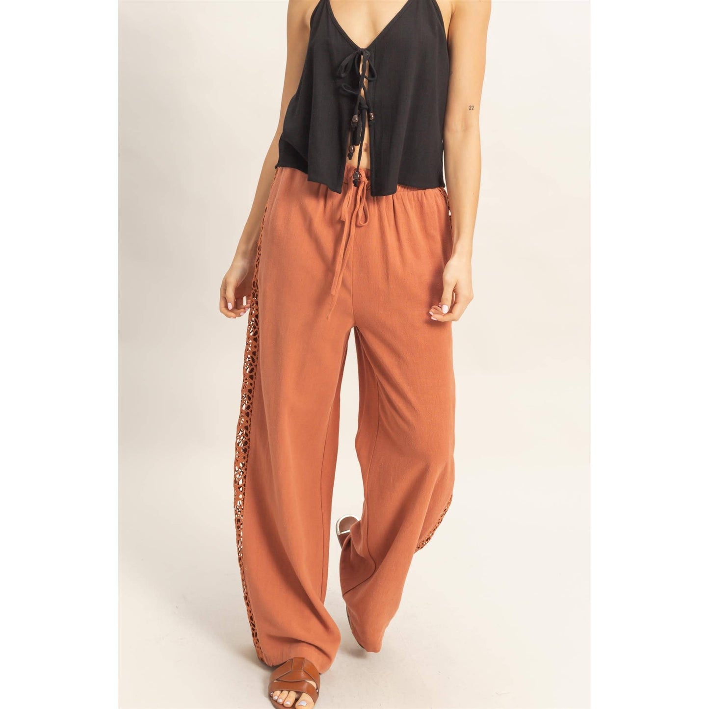 Lace Trim Wide Leg Pants