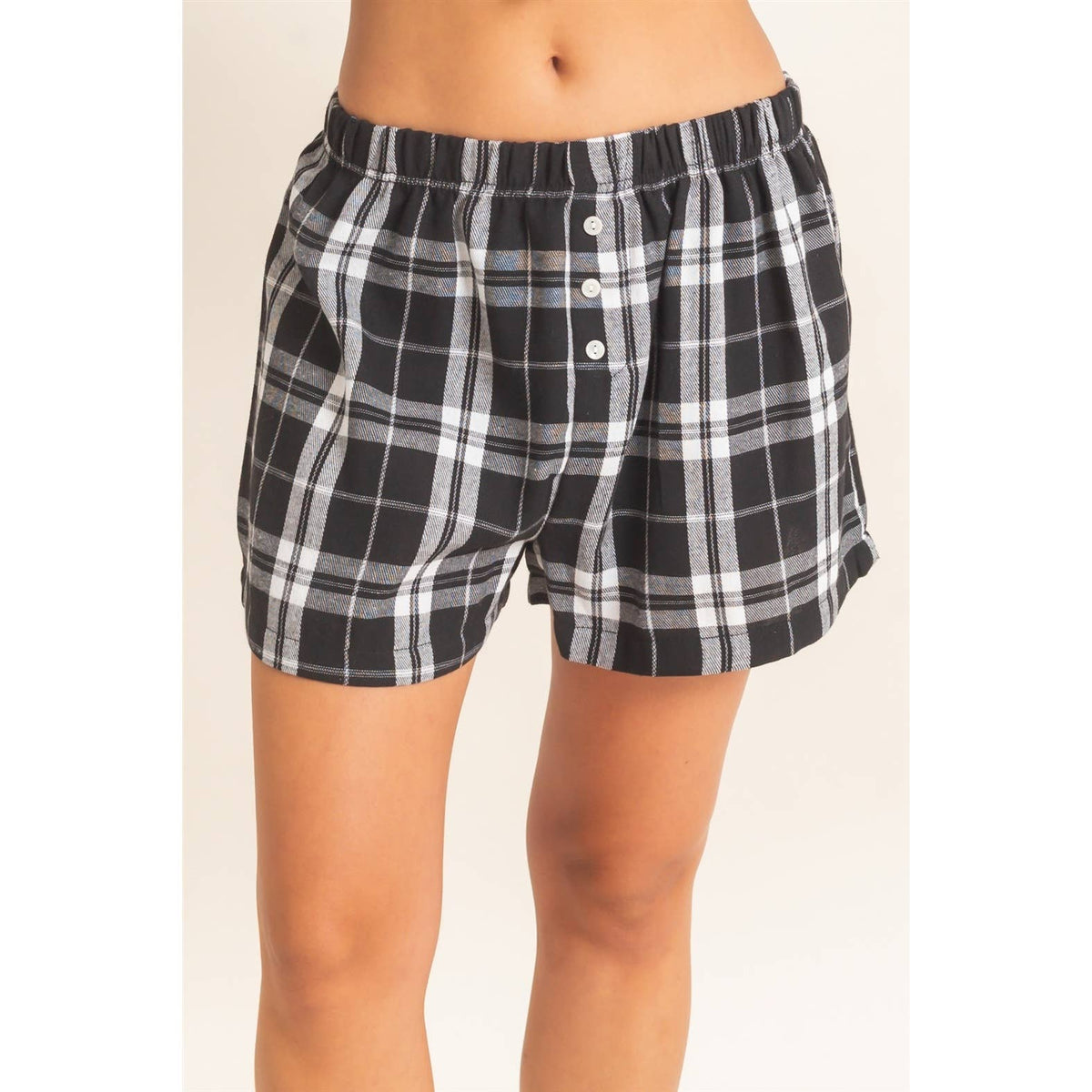 Plaid Shorts With Button Front