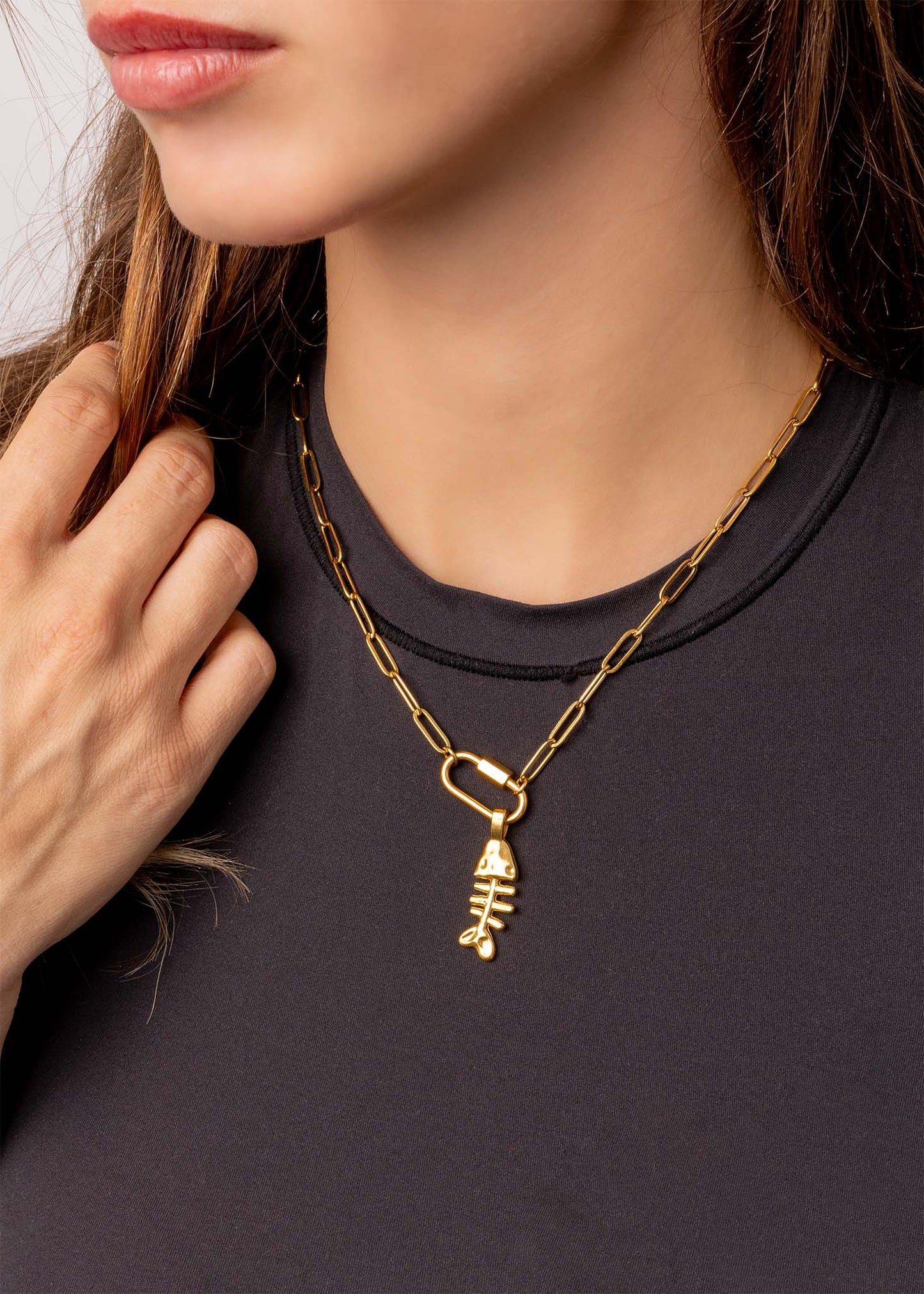 18K Gold PVD Paperclip Carabiner Necklace