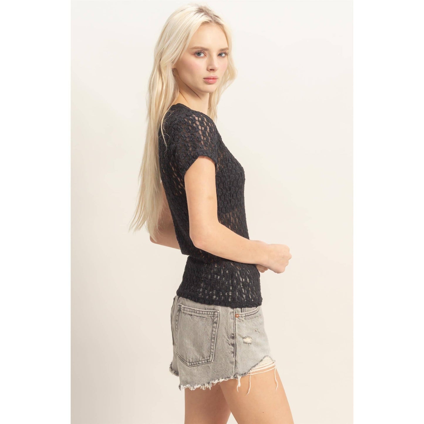 Textured Lace Short Sleeve Top