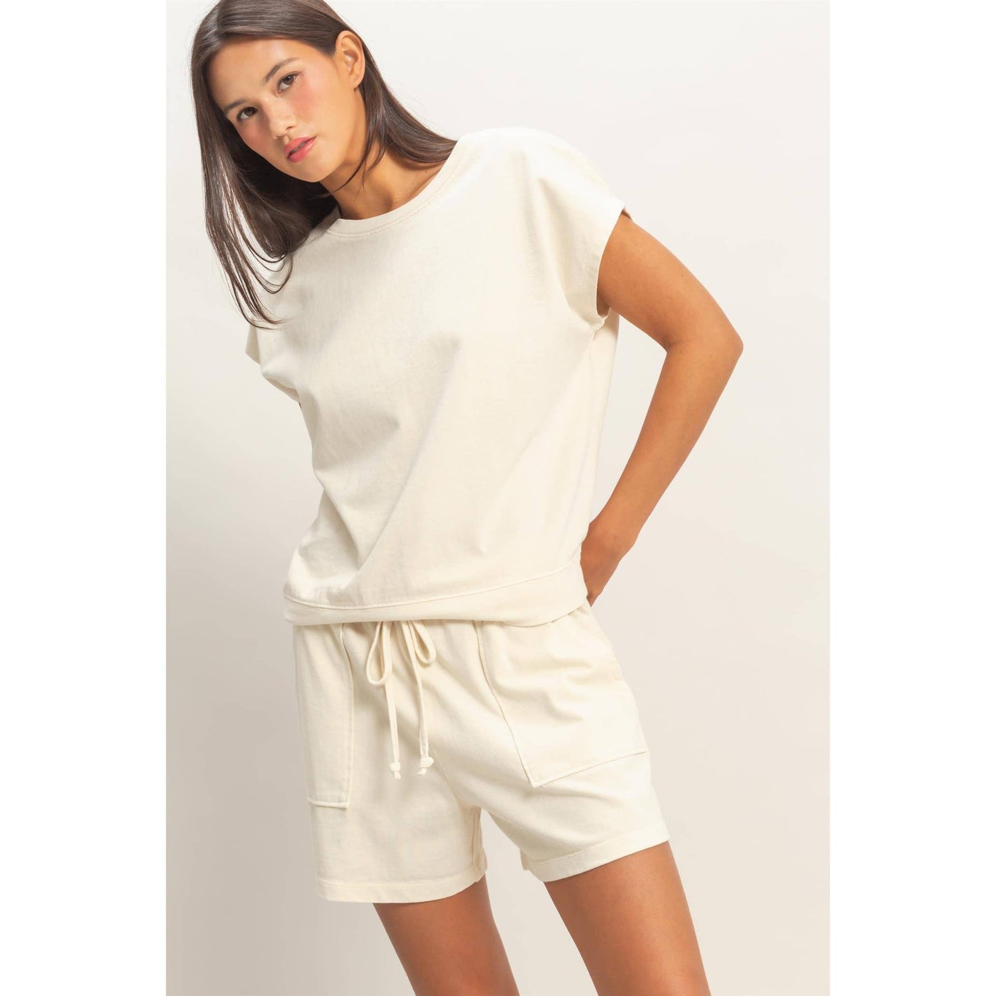 Sleeveless Crew Neck Top and Shorts Set