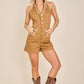 Embroidered Halter Romper with Button Front