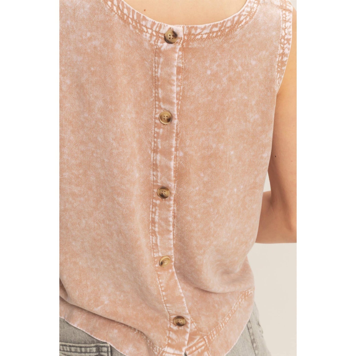 Mineral Wash Button Back Sleeveless Top