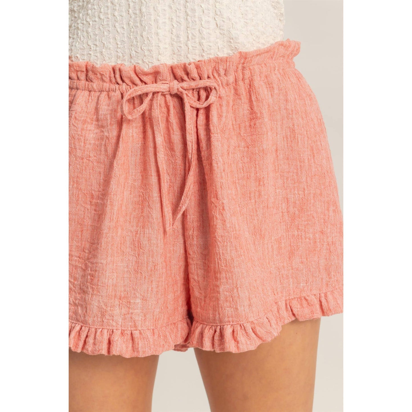 Ruffle Trim Drawstring Shorts