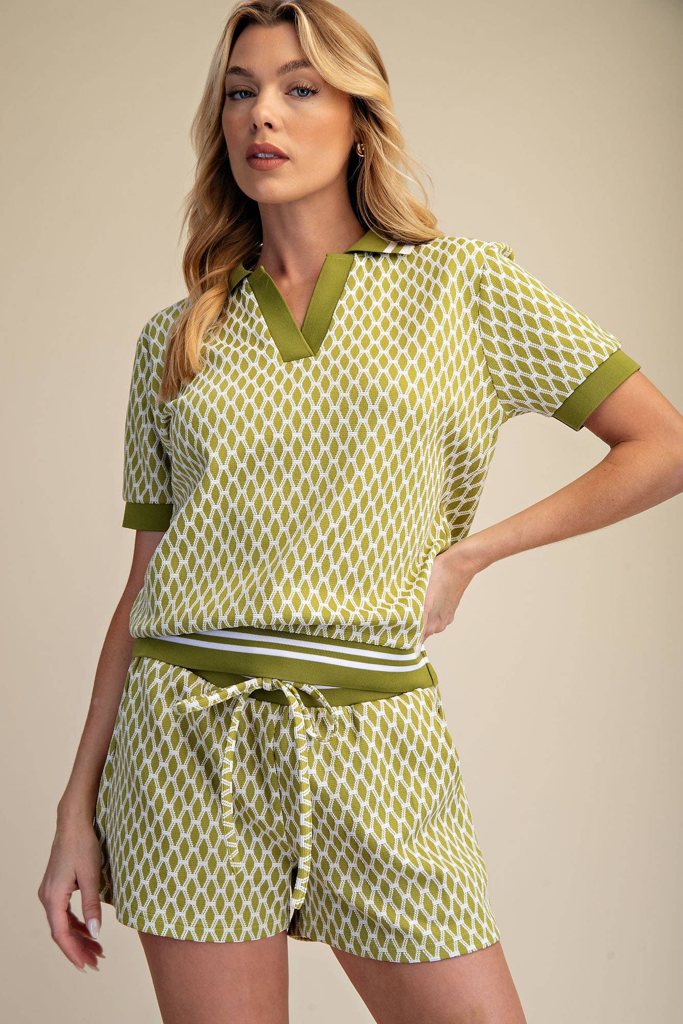 Collar Neck Short-Sleeve Polo Top