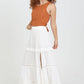 26P74-ASIS TIERED MAXI SKIRT WITH LACE TRIM AND SLIT