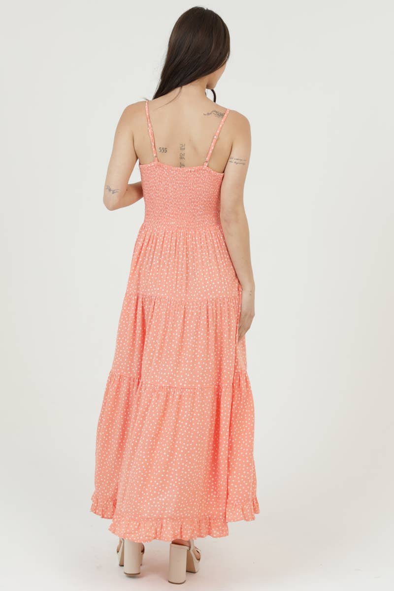 C4C84-FQ00 POLKA DOT SIDE SLIT MAXI DRESS