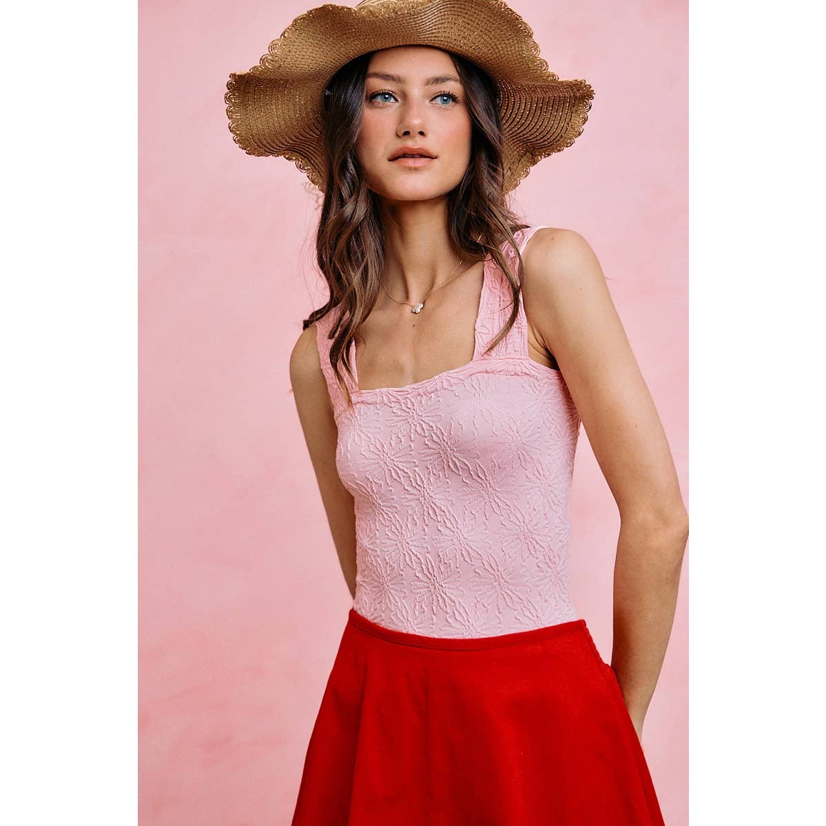 FLORAL JACQUARD SEAMLESS TANK TOP