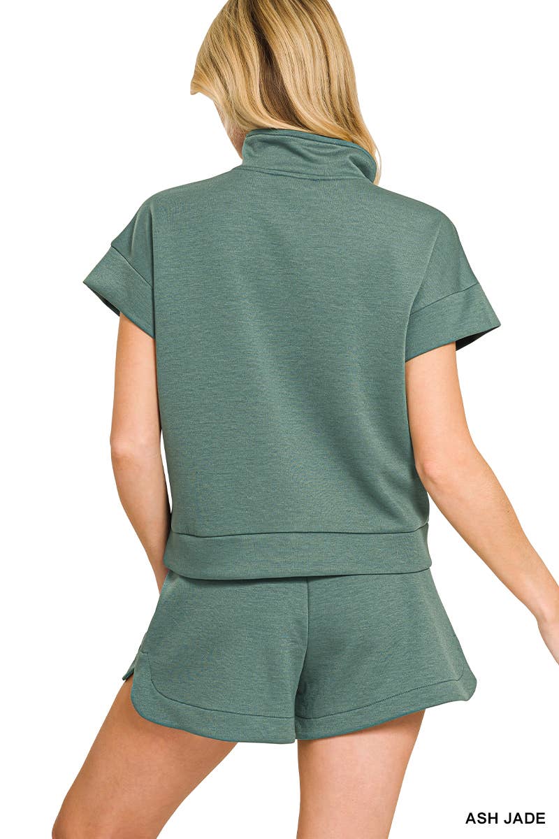 Scuba High Neck Half Zip Top & Dolphin Shorts Set Zenana