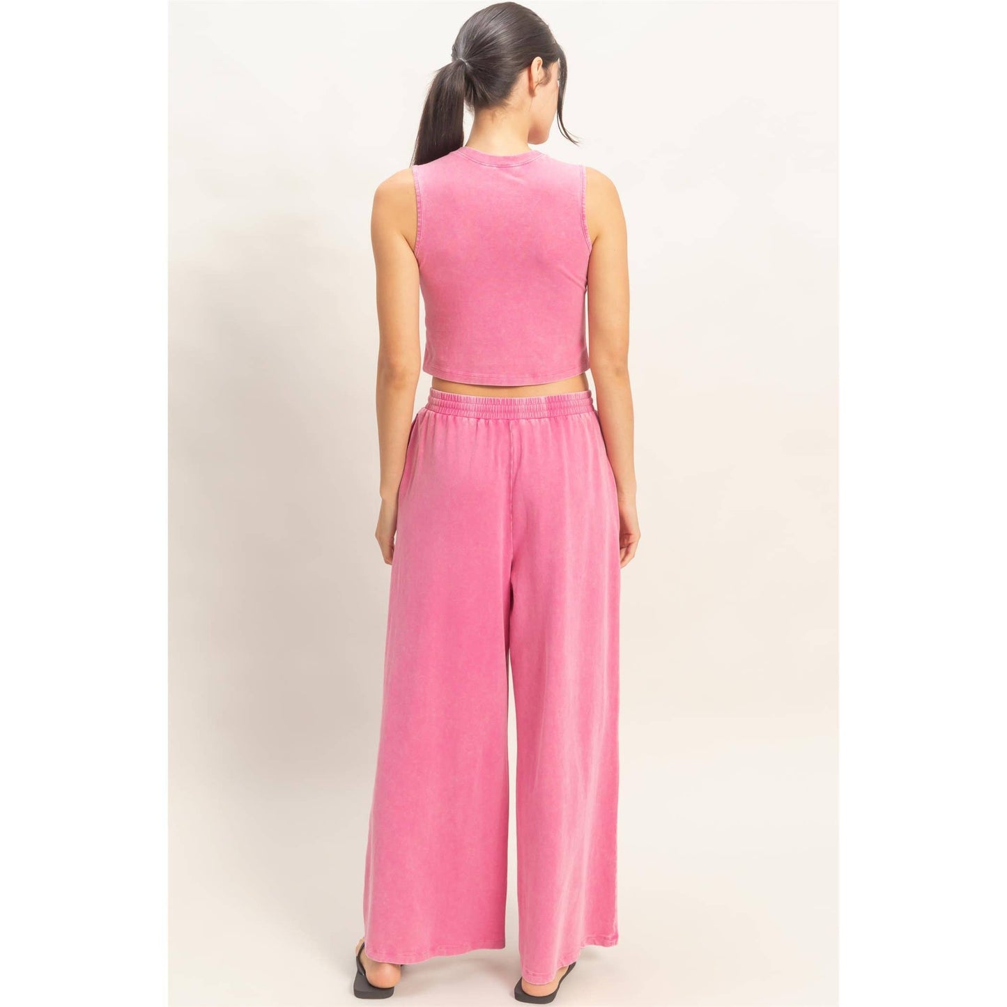 Mineral Washed Sleeveless Top & Wide Leg Pants Set
